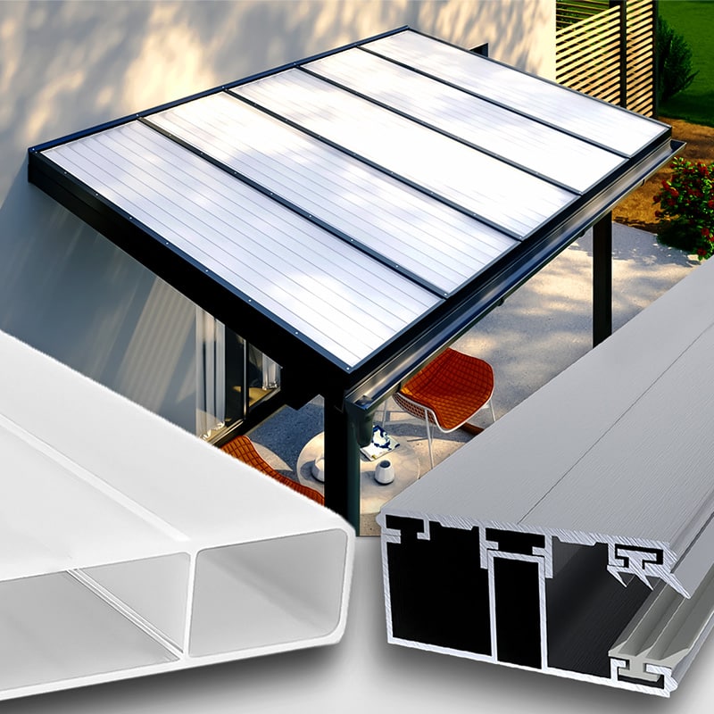 Terrassenueberdachung-Doppelstegplatten-16-mm-weiss-opal-Alu-Alu-2-fach-Struktur-Acrylglas-SV-Setgplattenversand-GmbH.jpg Terrassenüberdachung weiß 16/32 Struktur Alu-Alu – Doppelstegplatten 16 mm Acryl (Plexiglas® Rohmasse) – Bild 1